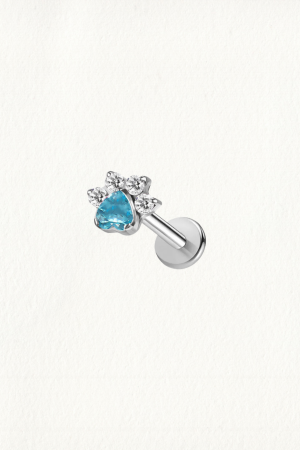 BLUE ZIRCON PAW THREADED STUD EARRING