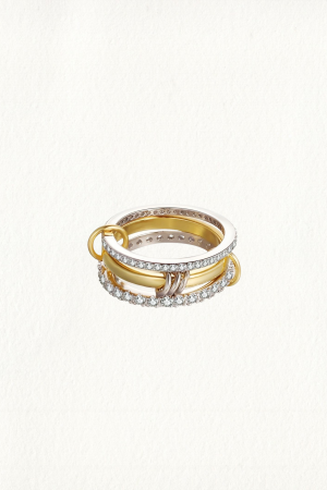 TWO SILVER PAVE THREE BAND RING